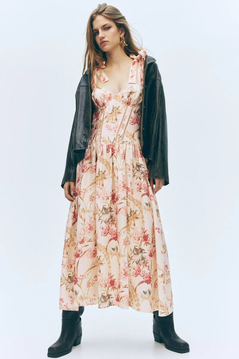 H&M Linen-blend tie-strap dress